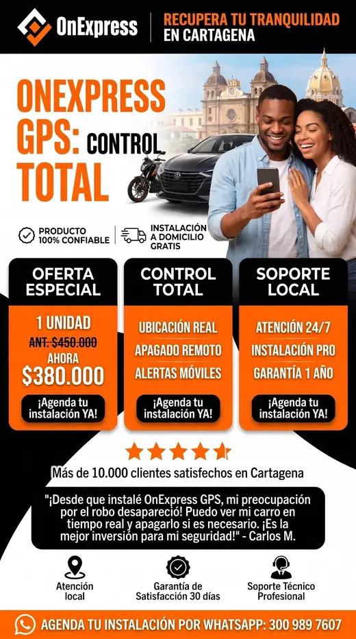 Plan anual de GPS OnExpress con instalación a domicilio en Cartagena